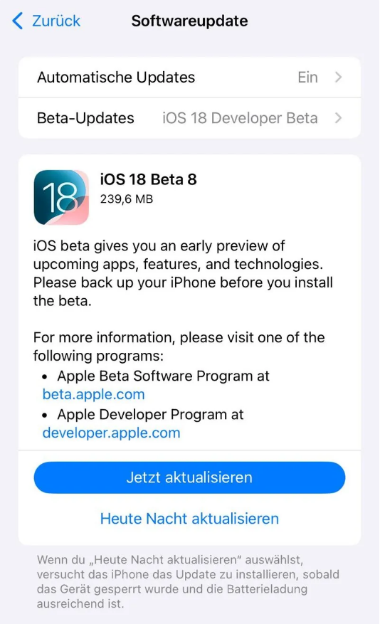 濠江苹果手机维修分享苹果 iOS / iPadOS 18 开发者预览版 Beta 8 发布 